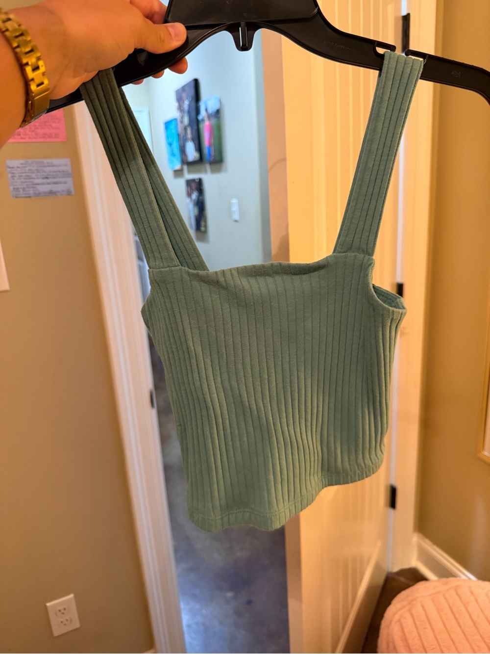 American Eagle Outfitters Ribbed Square-Neck Crop Tank - Sage Green
